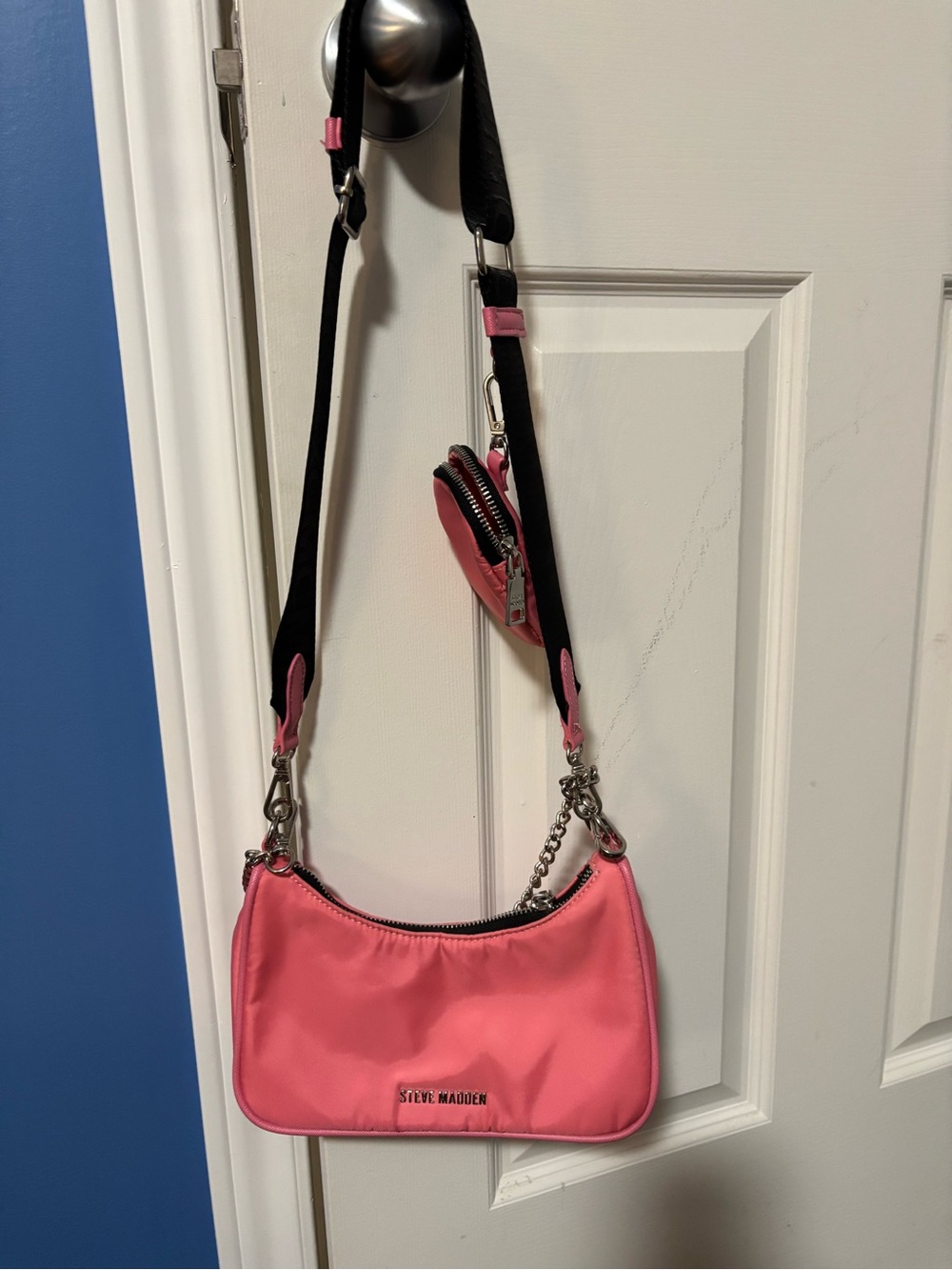 Steve Madden Pink Nylon Shoulder Crossbody Bag w/ Matching Mini Pouch